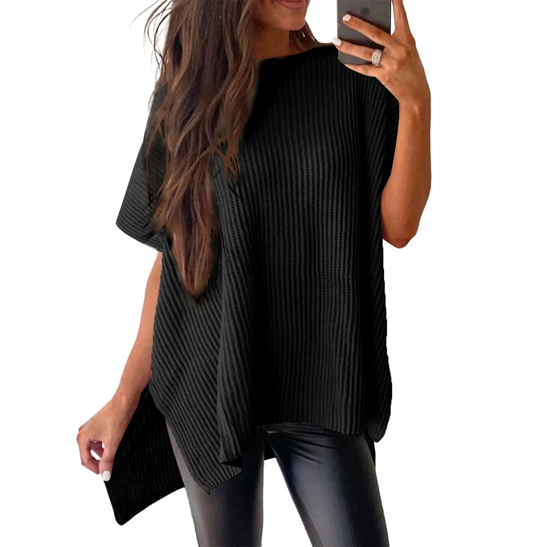 Pull en maille unie à manches bouffantes pour femme