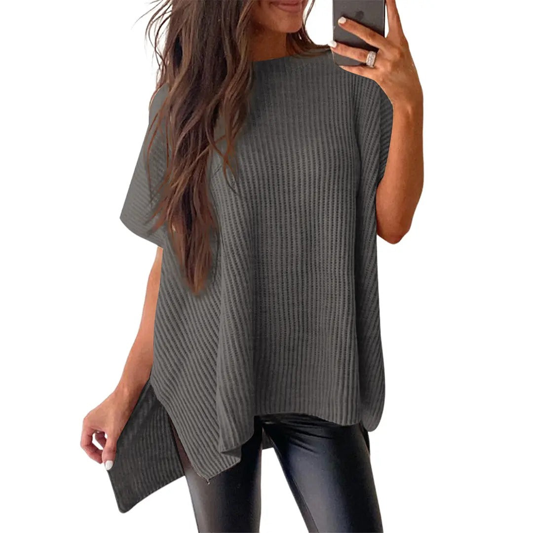 Pull en maille unie à manches bouffantes pour femme