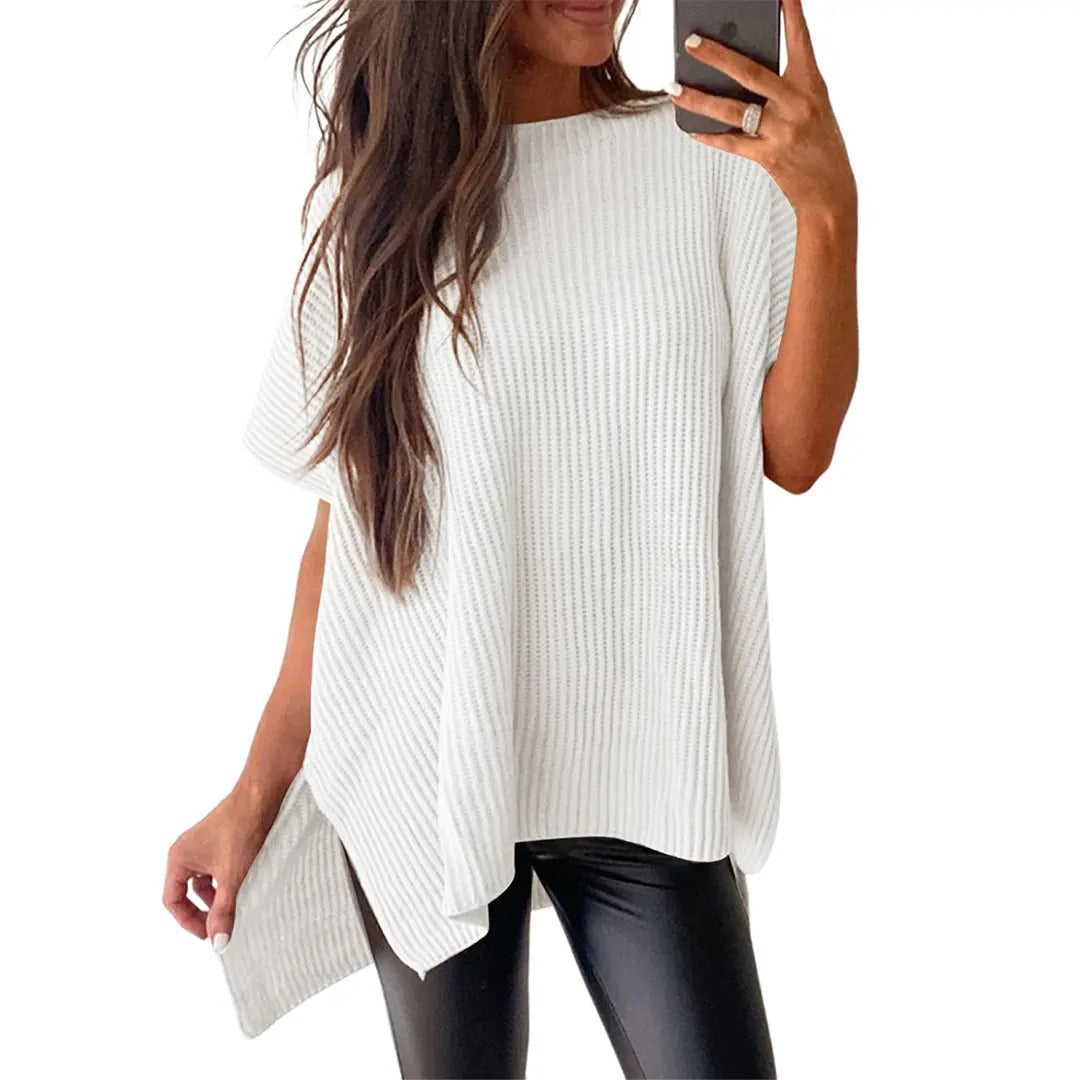 Pull en maille unie à manches bouffantes pour femme