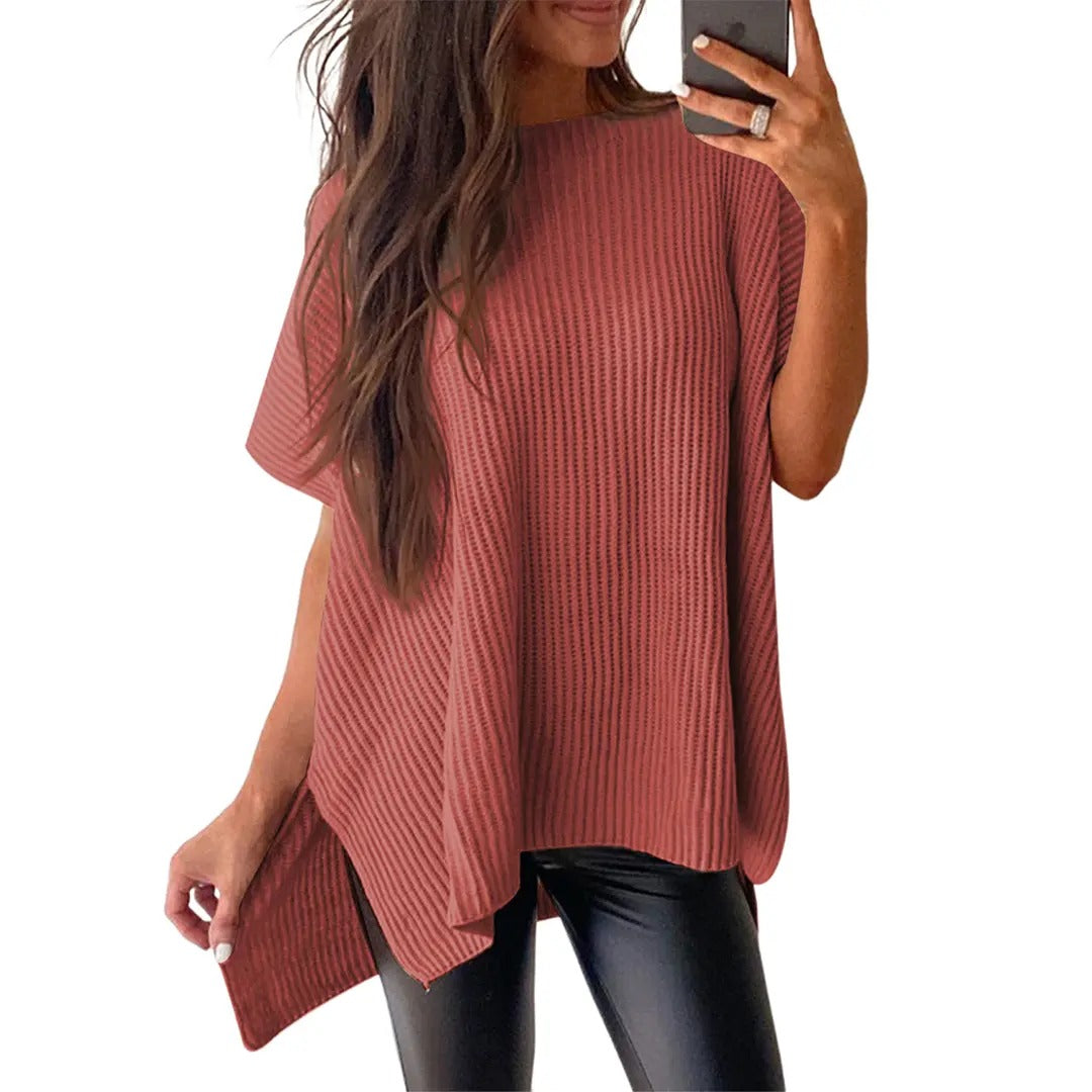 Pull en maille unie à manches bouffantes pour femme