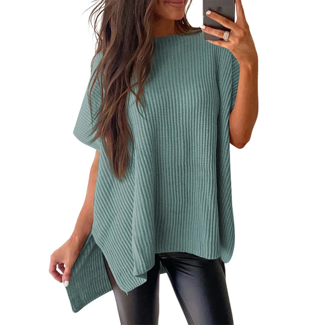 Pull en maille unie à manches bouffantes pour femme