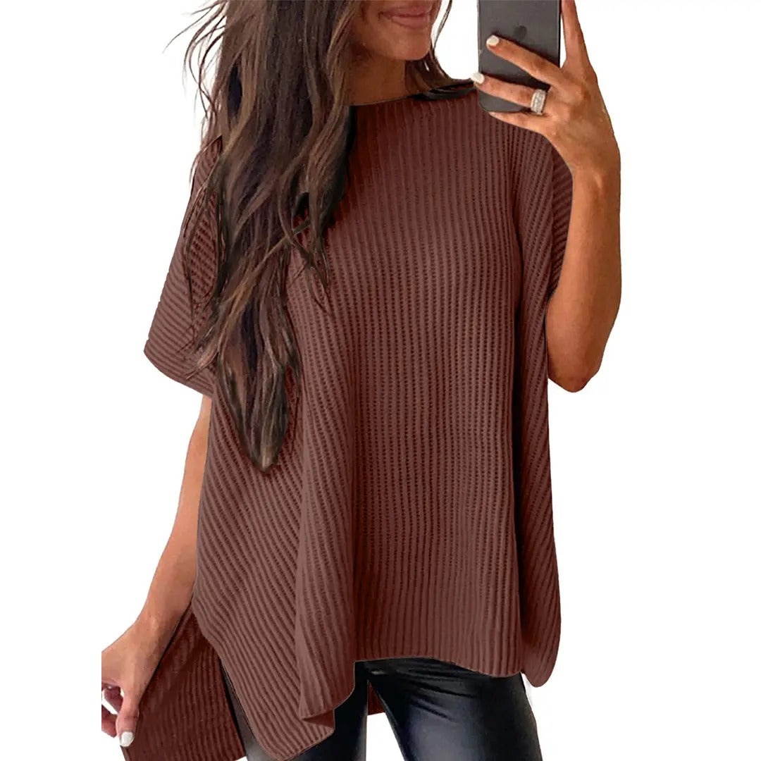 Pull en maille unie à manches bouffantes pour femme