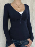 Women's V-Neck Slim Fit Long Sleeve Top, Viscose Blend