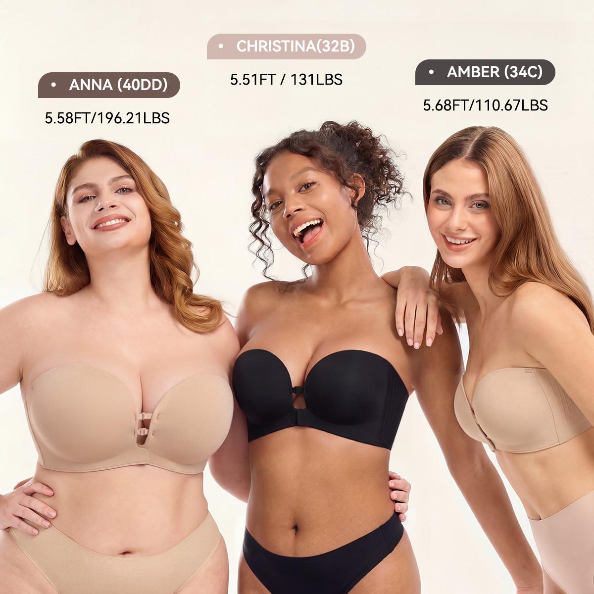 Womens Strapless Front Closure Bra Push Up Lift Bra Padded Add Cup