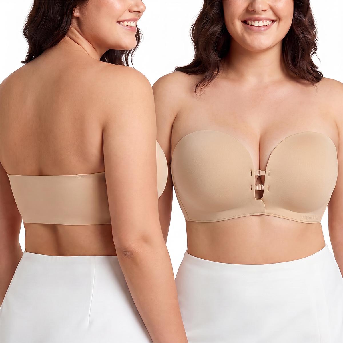 Womens Strapless Front Closure Bra Push Up Lift Bra Padded Add Cup