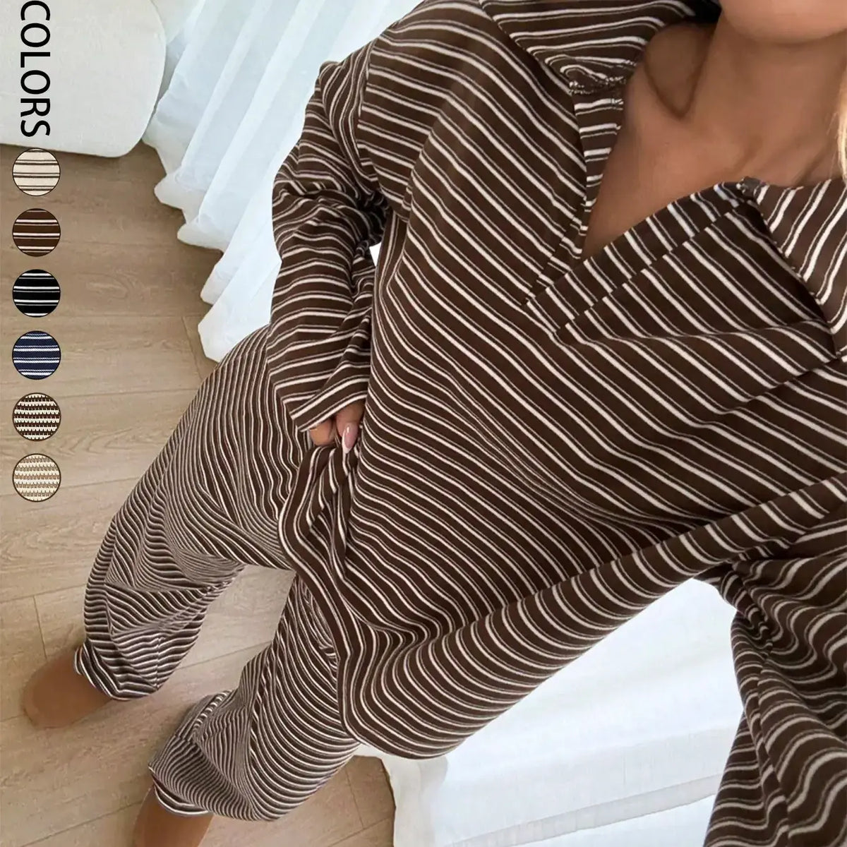 Women's 2-Piece Striped V-Neck Lounge Set