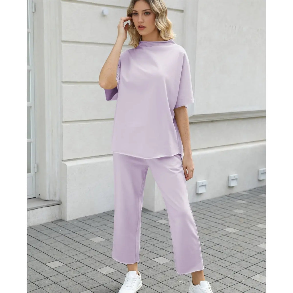 Womens Casual Two Piece Loungewear Set Wide Leg