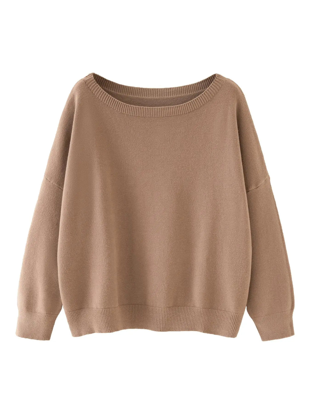Women's Plain Scoop Neck Sweater Casual Long Sleeve Knit Top for Fall & Winter