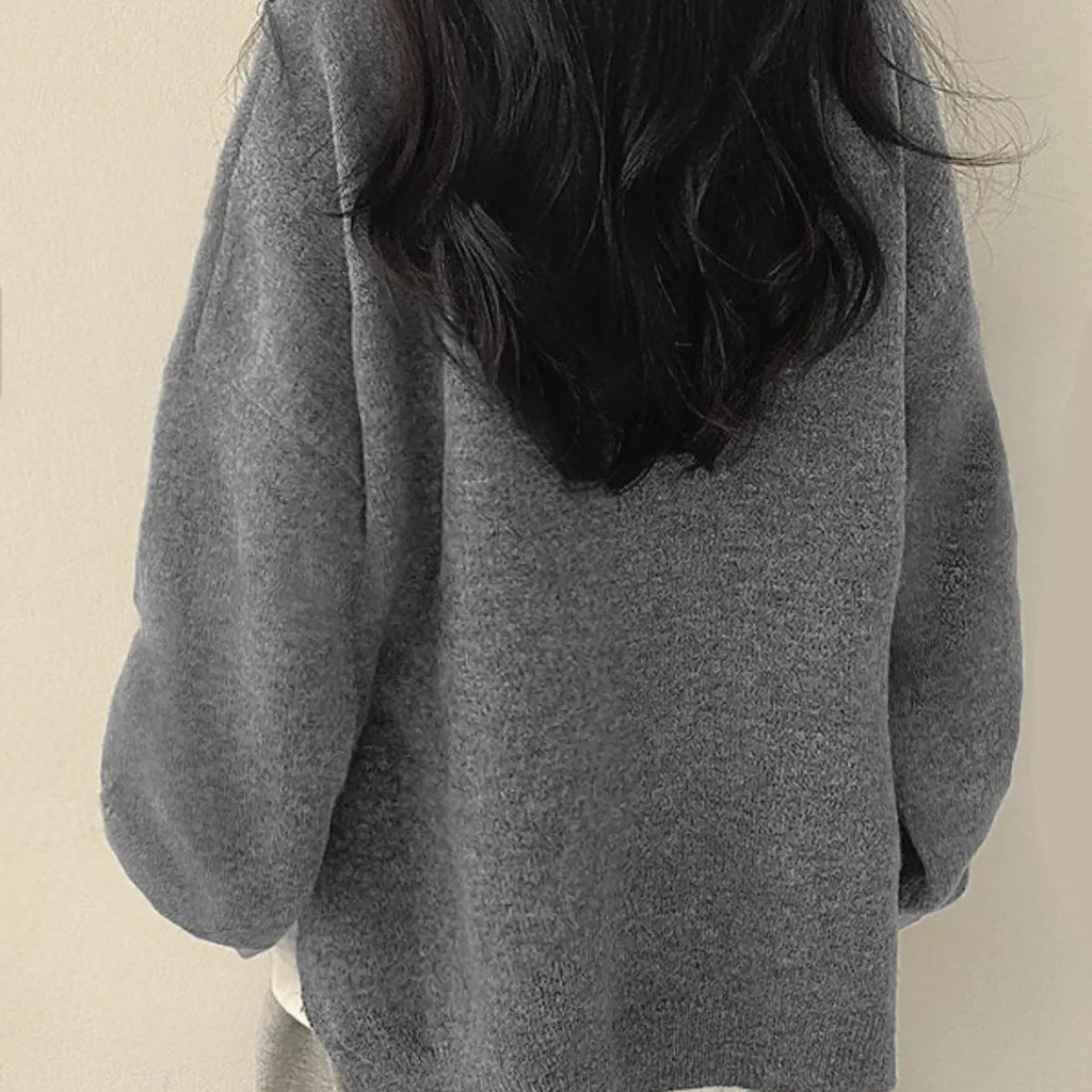 Women's Oversized Split Hem Knit Sweater, Navy Blue