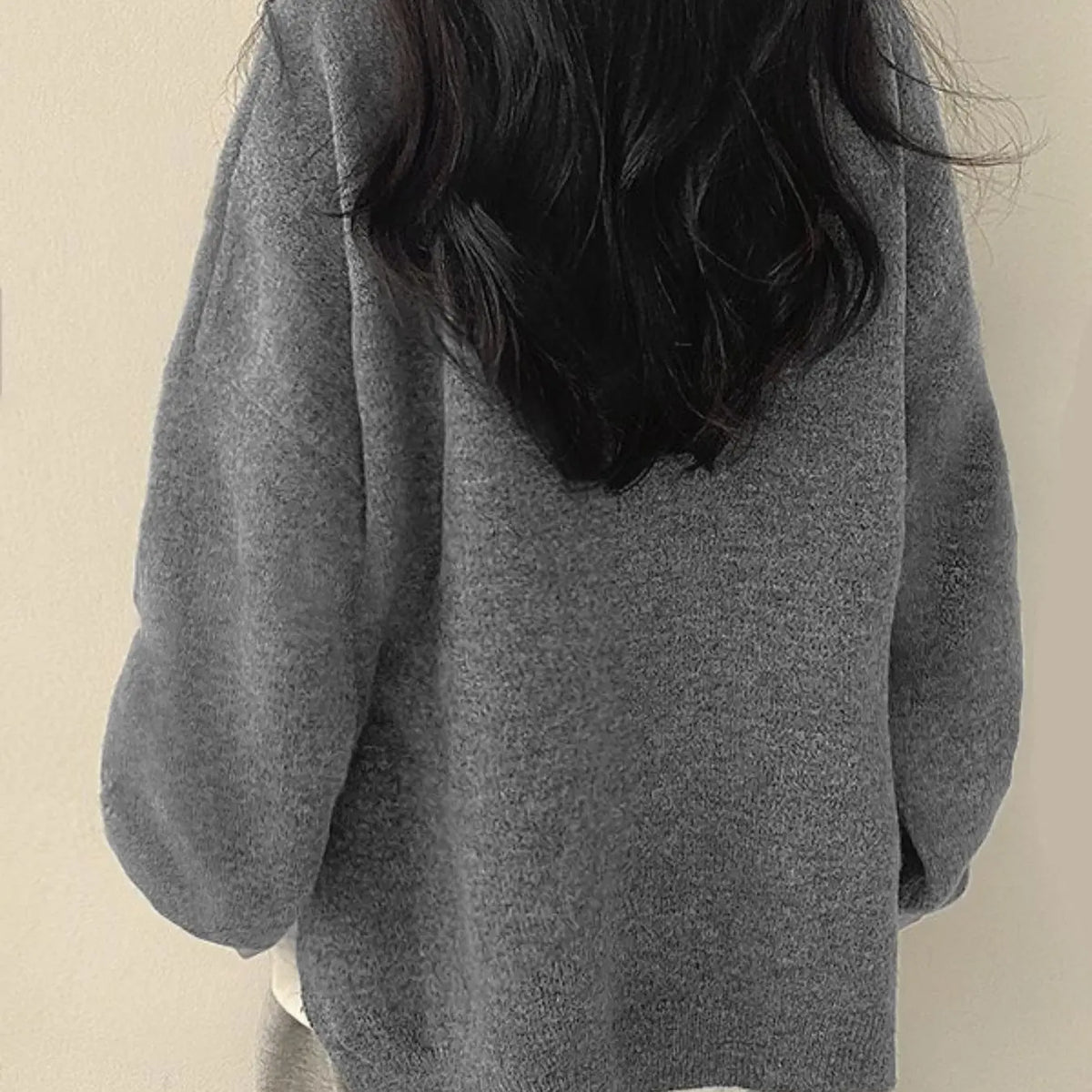Women's Oversized Split Hem Knit Sweater, Navy Blue