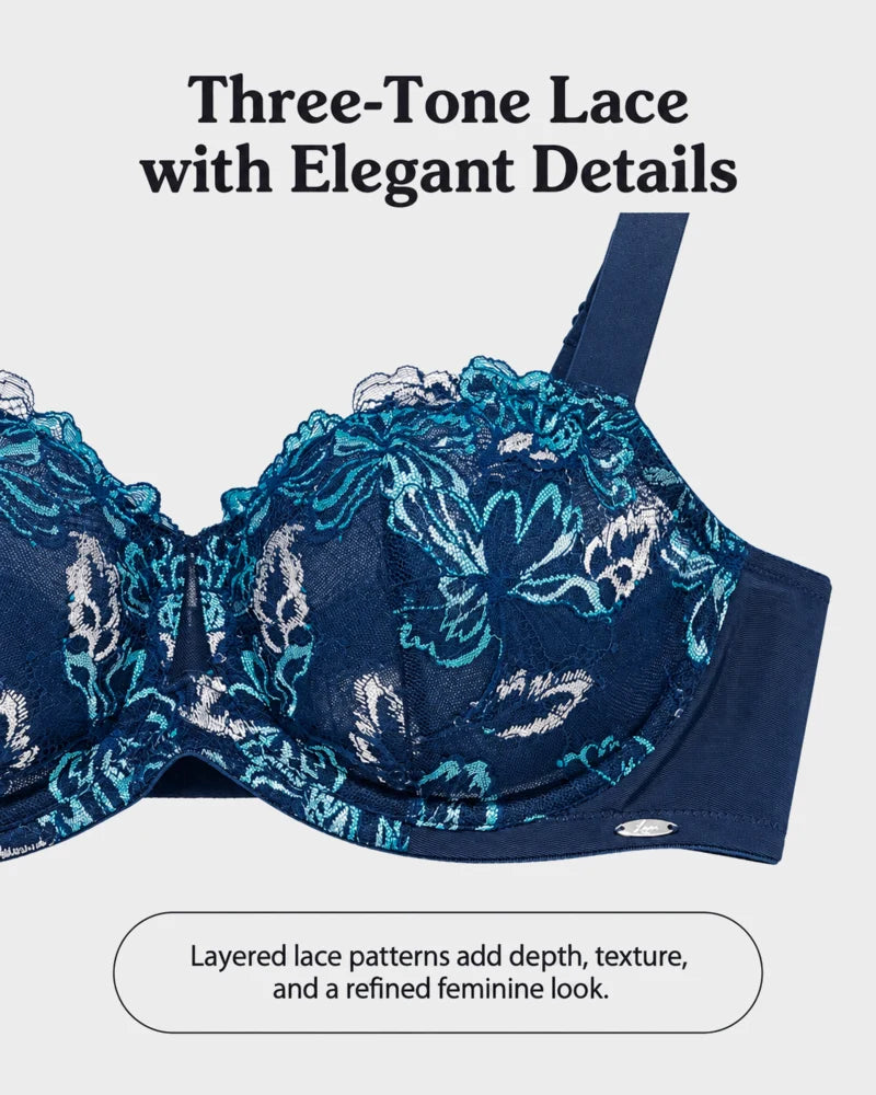 Floral Lace Plus Size Unlined Minimizer Bra