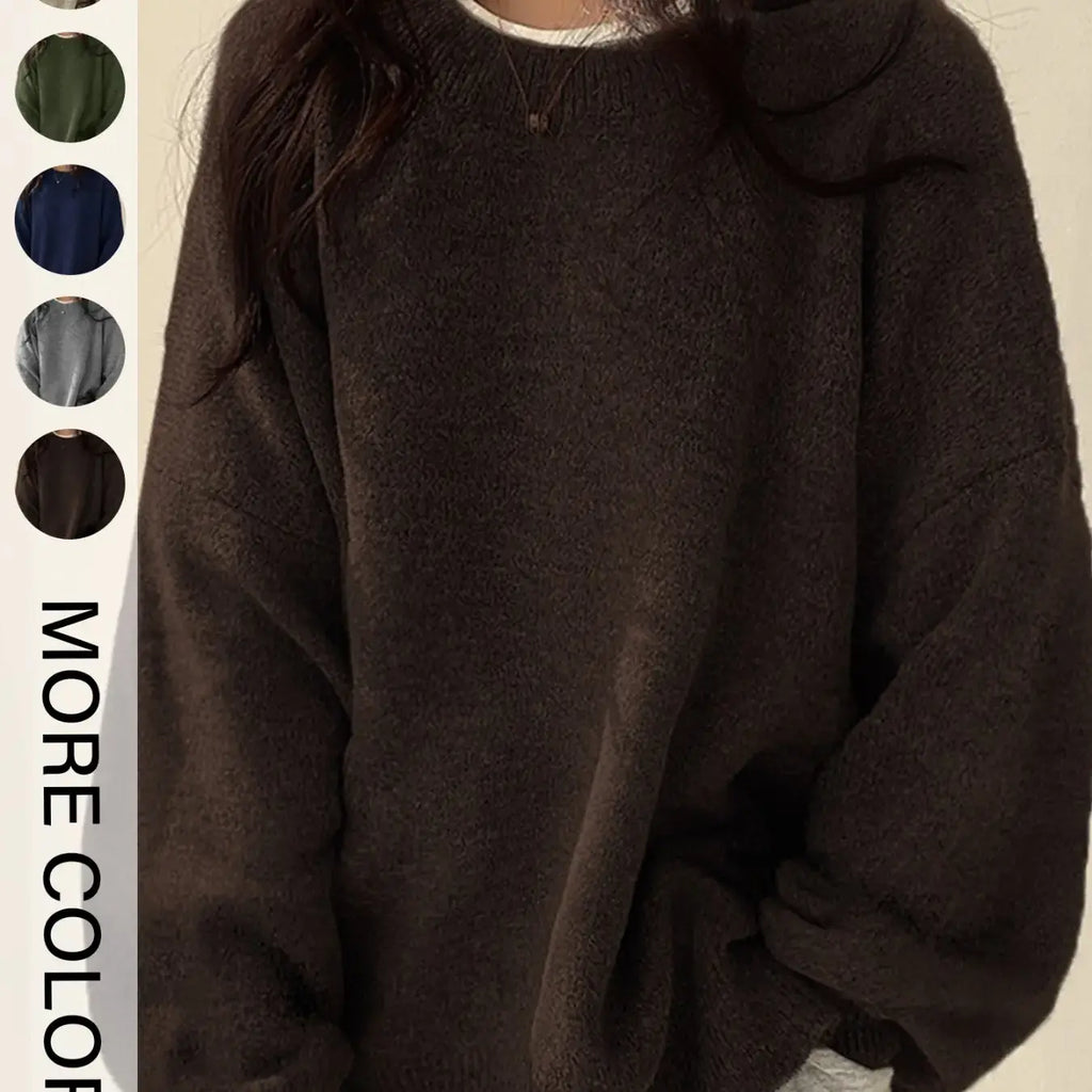 Women's Oversized Split Hem Knit Sweater, Navy Blue