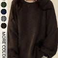 Women's Oversized Split Hem Knit Sweater, Navy Blue