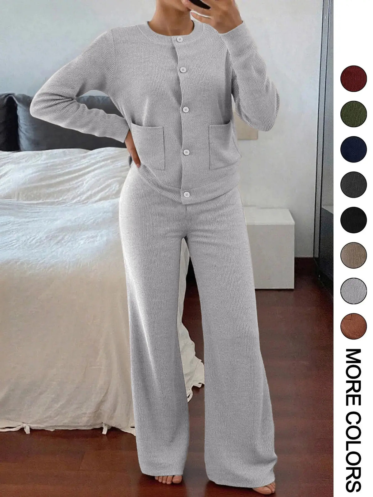 Womenswear Two-Piece Knitted Sweater Set with High Waist Pants