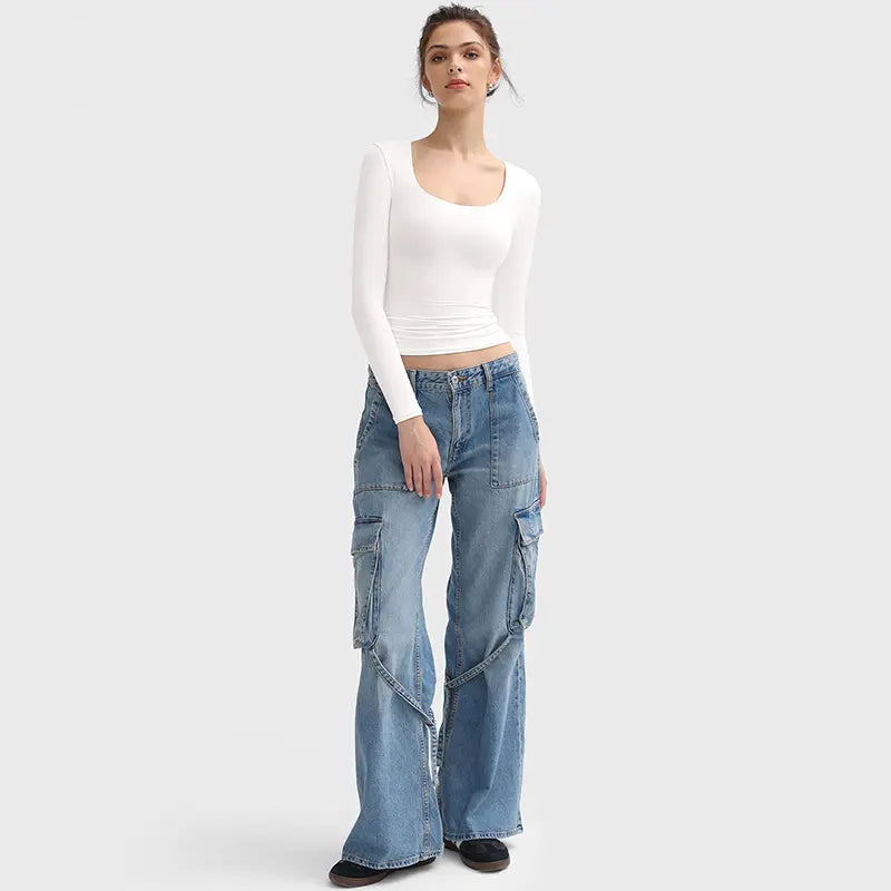 Double Layer Scoop Neck Long Sleeve Top