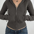 Women's Ribbed Knit Zip Up Hoodie with Pockets