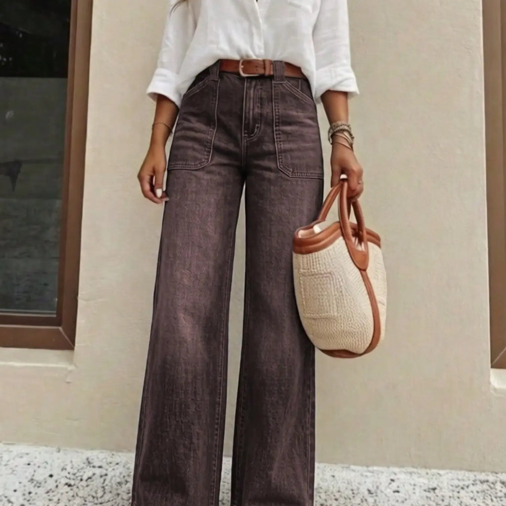 Women's Elastic Wide Leg Jeans, High Waist