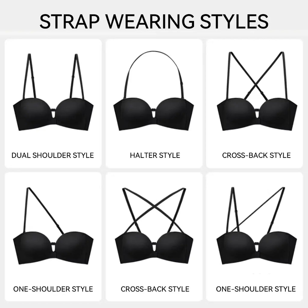 Womens Strapless Front Closure Bra Push Up Lift Bra Padded Add Cup