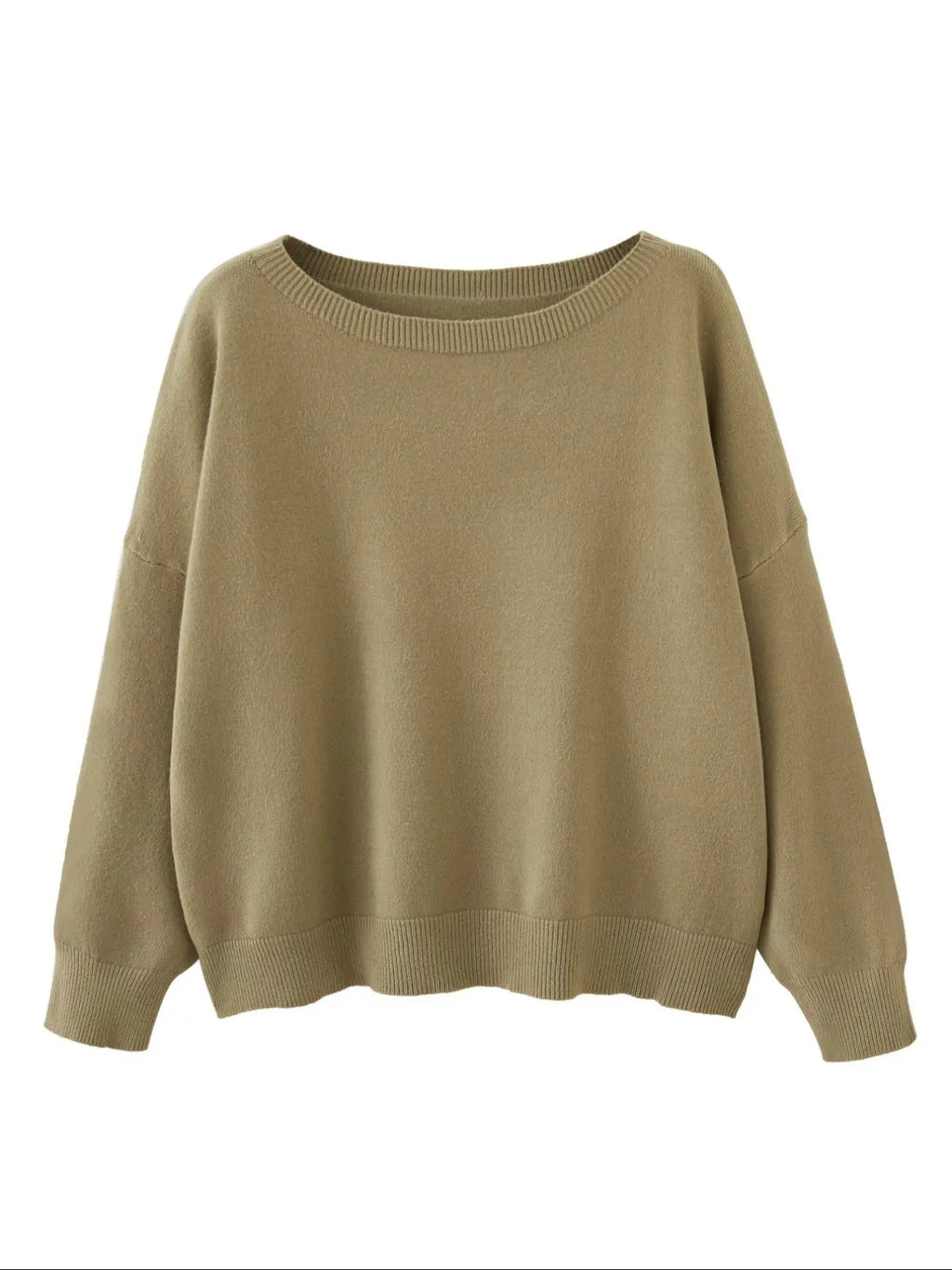 Women's Plain Scoop Neck Sweater Casual Long Sleeve Knit Top for Fall & Winter