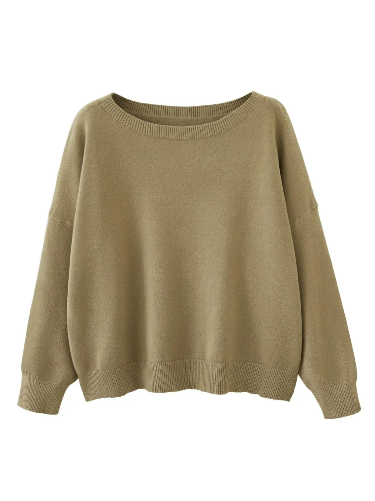 Women's Plain Scoop Neck Sweater Casual Long Sleeve Knit Top for Fall & Winter