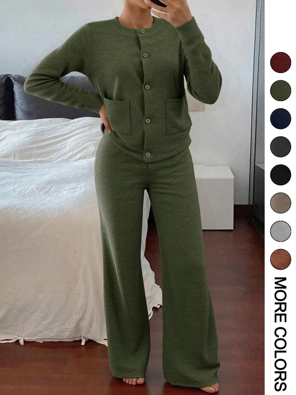 Womenswear Two-Piece Knitted Sweater Set with High Waist Pants