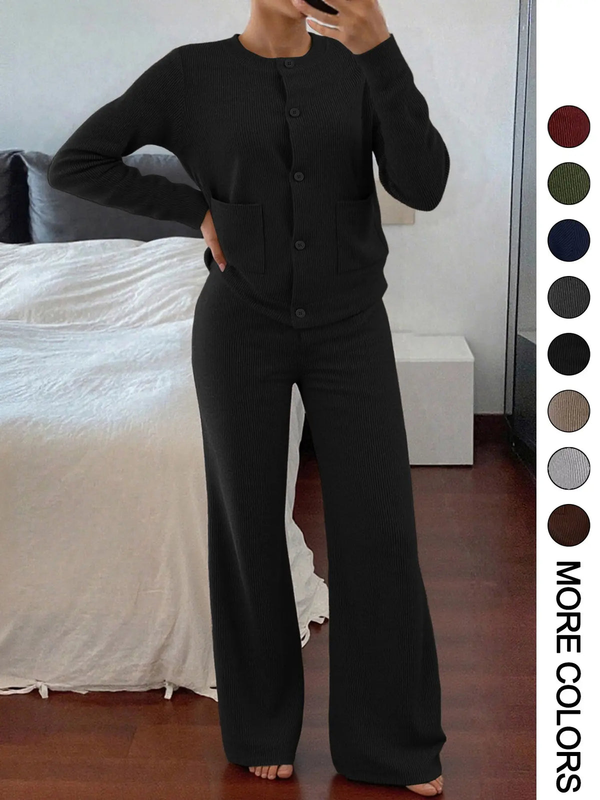 Womenswear Two-Piece Knitted Sweater Set with High Waist Pants