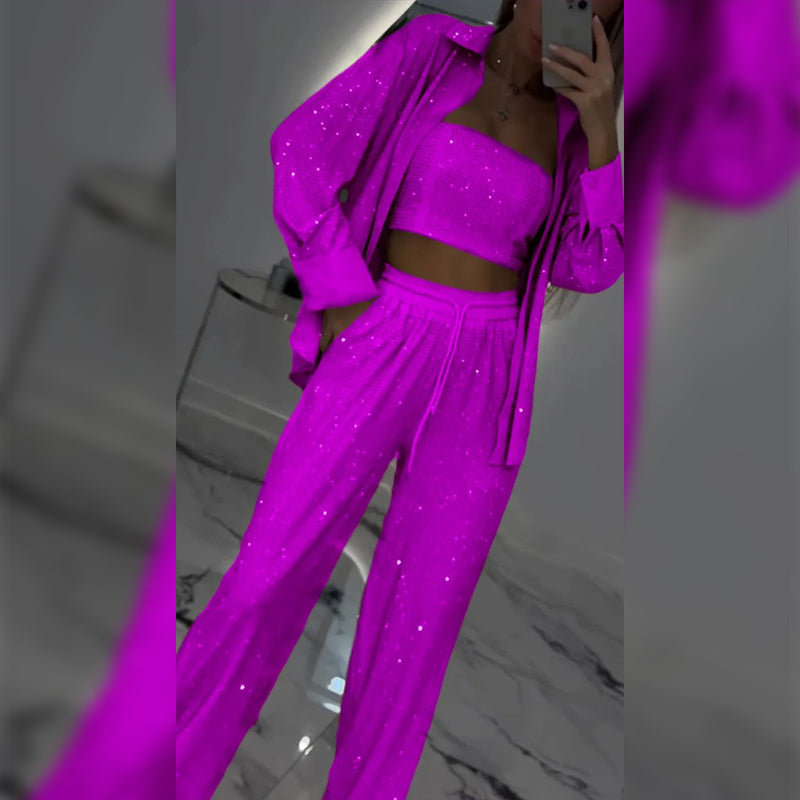 💕2025 HOT 40% OFF SALE 👠Must-Have for Shiny Partiest✨ Dazzling Blazer & Wide-Leg Pants, Stylish and Grand, Perfect for Parties! (3-piece set)