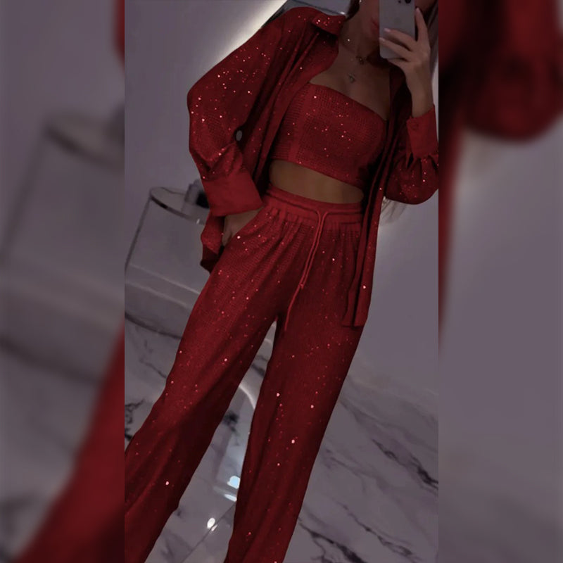 💕2025 HOT 40% OFF SALE 👠Must-Have for Shiny Partiest✨ Dazzling Blazer & Wide-Leg Pants, Stylish and Grand, Perfect for Parties! (3-piece set)