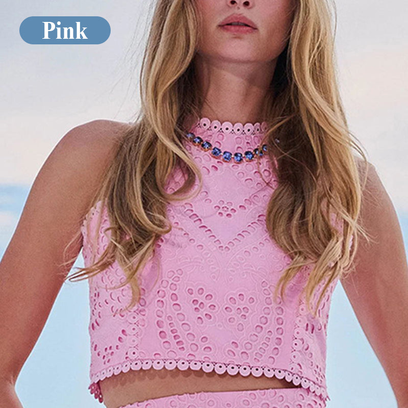 Paris Dreaming Embroidered Lace Crop Tank Top