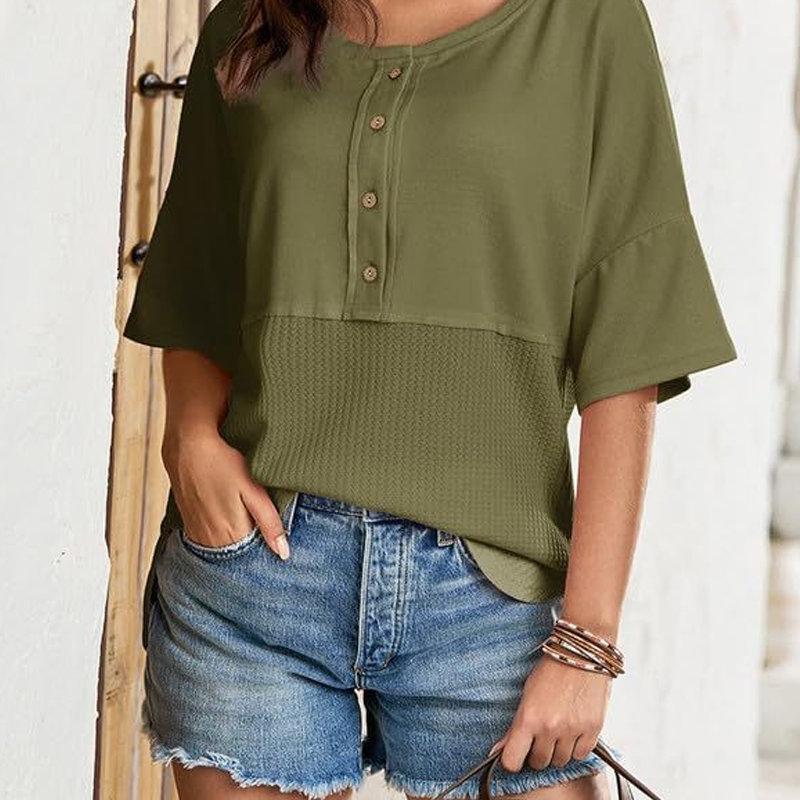 Casual Button Down Waffle Knit Top