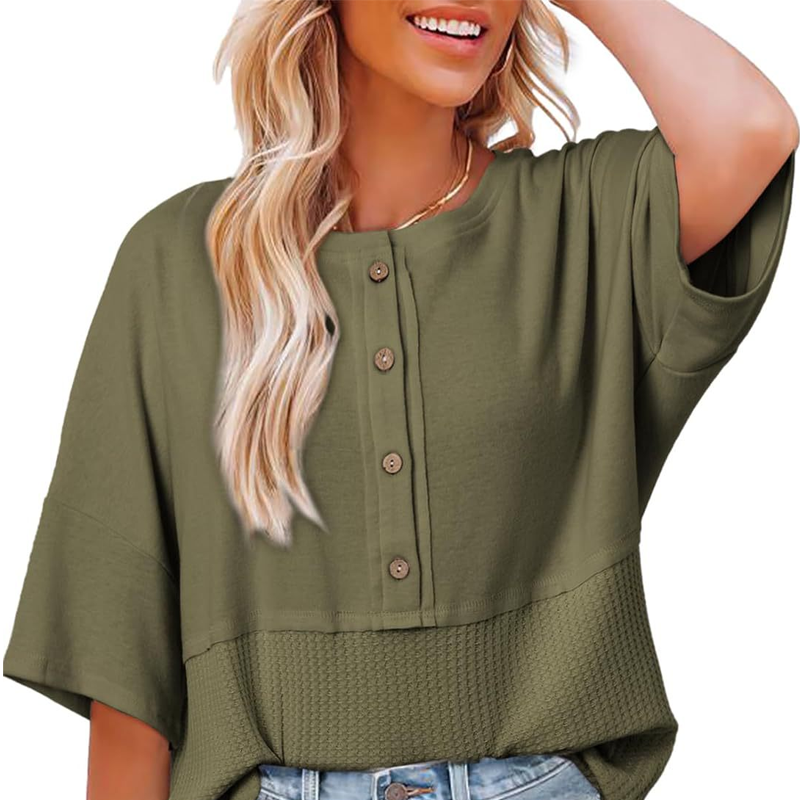 Casual Button Down Waffle Knit Top