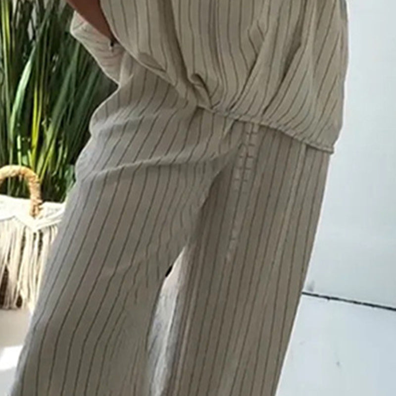 🌙 Women's Striped Top & Wide-Leg Pants 2-Piece Set👚